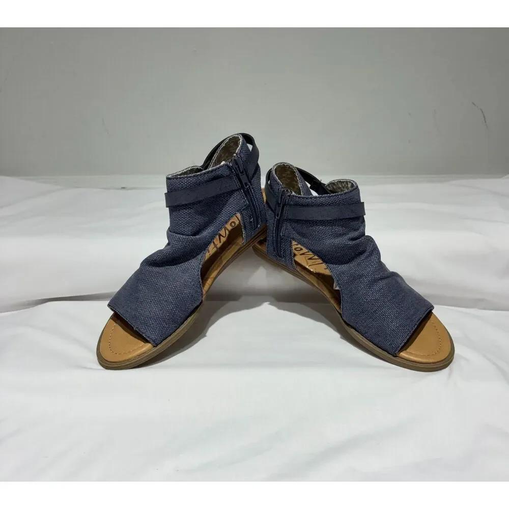 Blowfish blue canvas wedge sandals Size 6.5